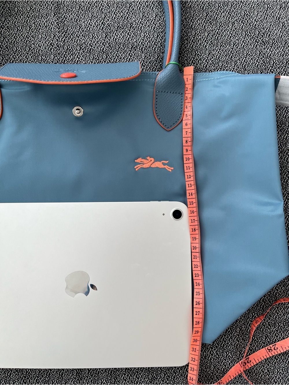 Longchamp Blue Tote with Orange Trim large - Picture 2 of 8